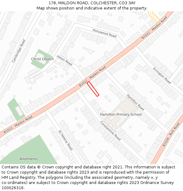 178, MALDON ROAD, COLCHESTER, CO3 3AY: Location map and indicative extent of plot