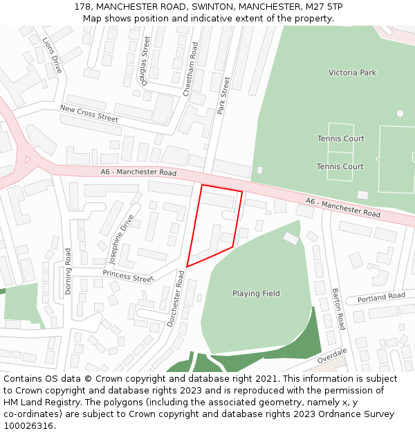 178, MANCHESTER ROAD, SWINTON, MANCHESTER, M27 5TP: Location map and indicative extent of plot