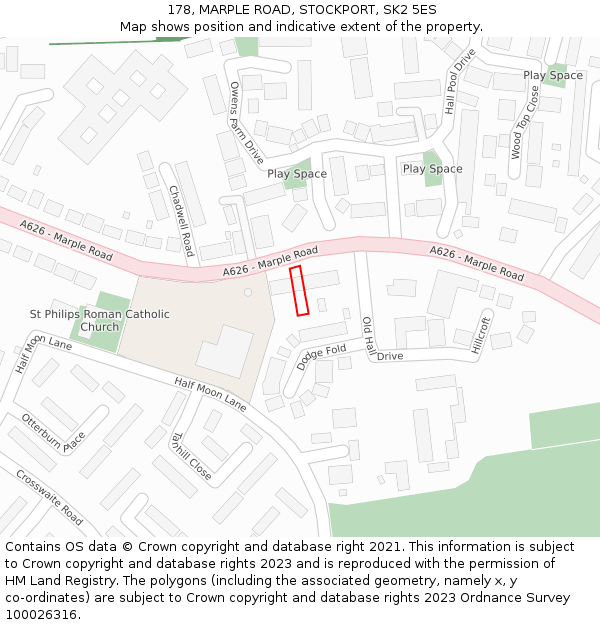 178, MARPLE ROAD, STOCKPORT, SK2 5ES: Location map and indicative extent of plot