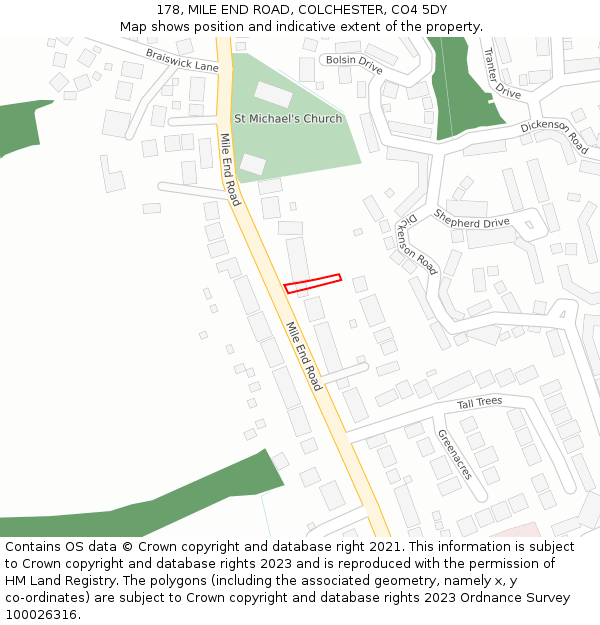 178, MILE END ROAD, COLCHESTER, CO4 5DY: Location map and indicative extent of plot