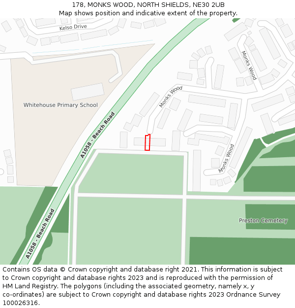 178, MONKS WOOD, NORTH SHIELDS, NE30 2UB: Location map and indicative extent of plot