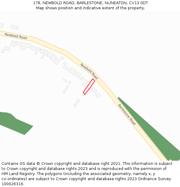 178, NEWBOLD ROAD, BARLESTONE, NUNEATON, CV13 0DT: Location map and indicative extent of plot