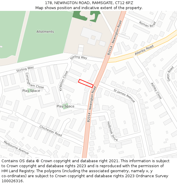 178, NEWINGTON ROAD, RAMSGATE, CT12 6PZ: Location map and indicative extent of plot