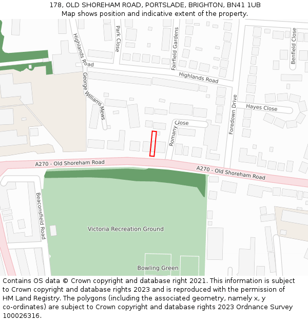 178, OLD SHOREHAM ROAD, PORTSLADE, BRIGHTON, BN41 1UB: Location map and indicative extent of plot