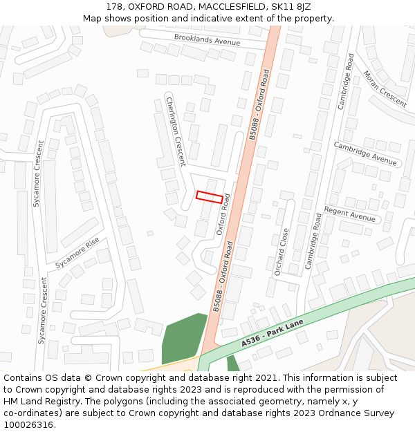 178, OXFORD ROAD, MACCLESFIELD, SK11 8JZ: Location map and indicative extent of plot