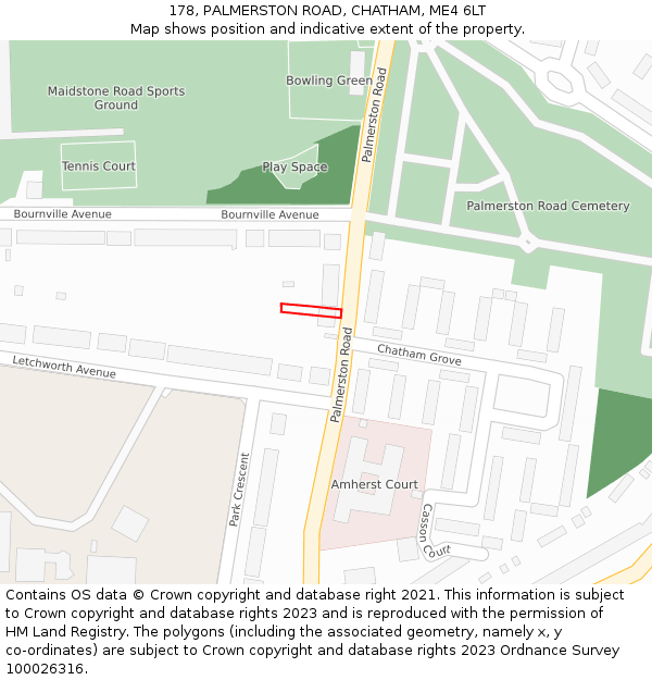 178, PALMERSTON ROAD, CHATHAM, ME4 6LT: Location map and indicative extent of plot