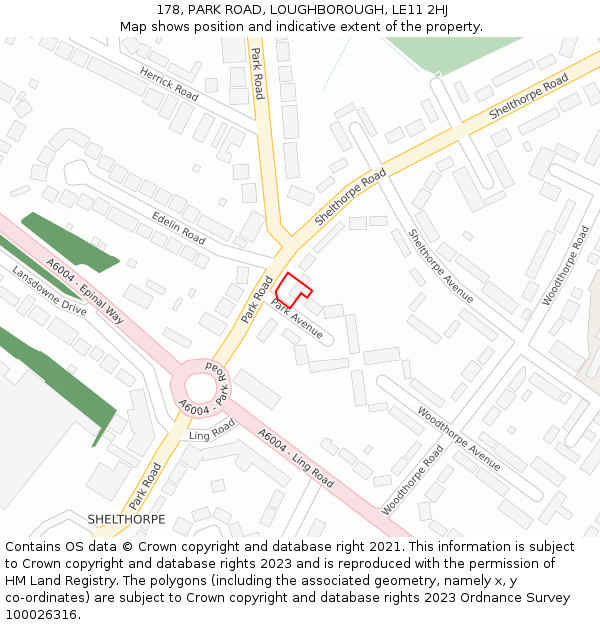 178, PARK ROAD, LOUGHBOROUGH, LE11 2HJ: Location map and indicative extent of plot