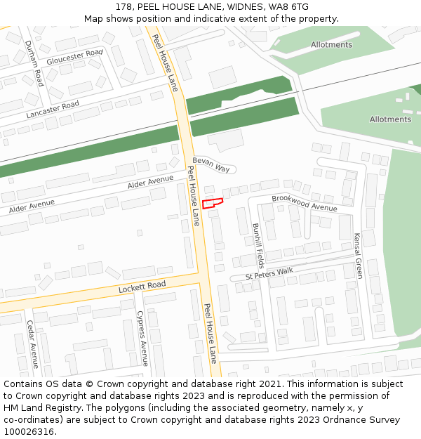 178, PEEL HOUSE LANE, WIDNES, WA8 6TG: Location map and indicative extent of plot