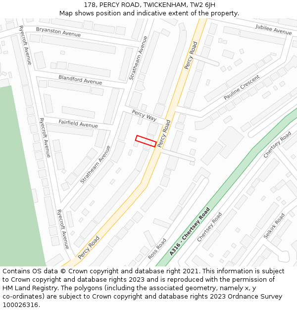 178, PERCY ROAD, TWICKENHAM, TW2 6JH: Location map and indicative extent of plot