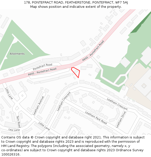 178, PONTEFRACT ROAD, FEATHERSTONE, PONTEFRACT, WF7 5AJ: Location map and indicative extent of plot