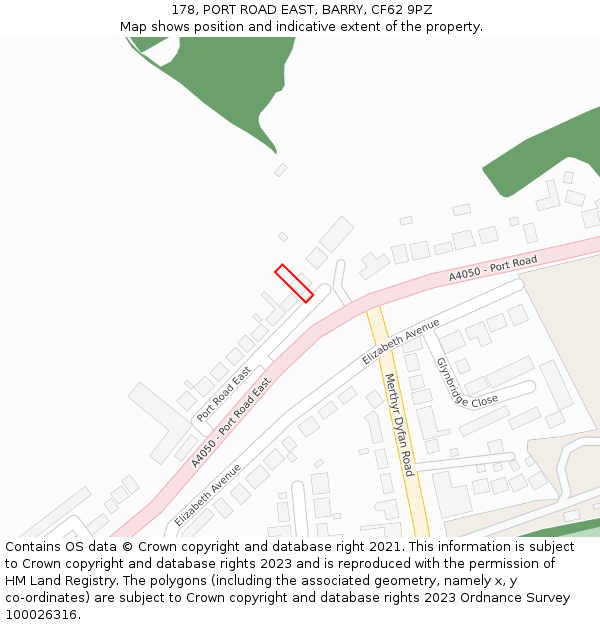 178, PORT ROAD EAST, BARRY, CF62 9PZ: Location map and indicative extent of plot