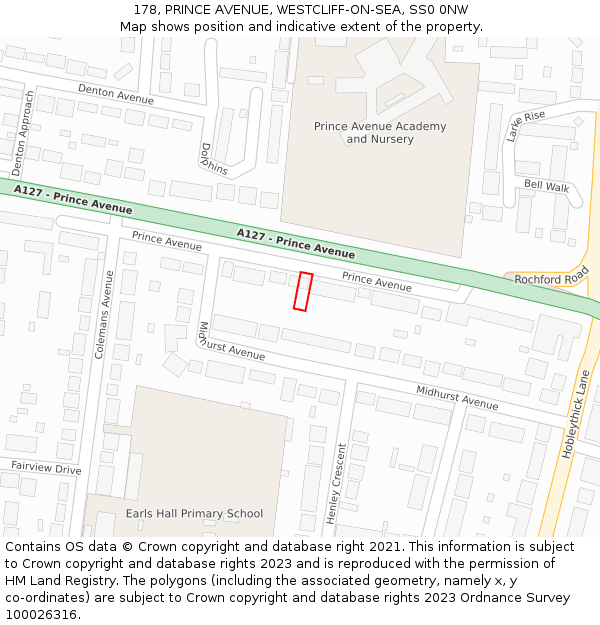 178, PRINCE AVENUE, WESTCLIFF-ON-SEA, SS0 0NW: Location map and indicative extent of plot