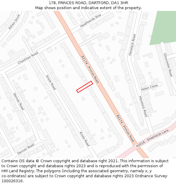 178, PRINCES ROAD, DARTFORD, DA1 3HR: Location map and indicative extent of plot