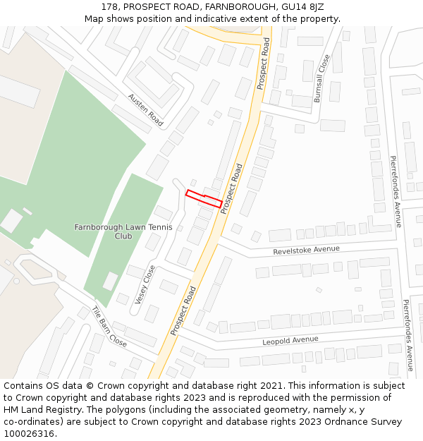 178, PROSPECT ROAD, FARNBOROUGH, GU14 8JZ: Location map and indicative extent of plot