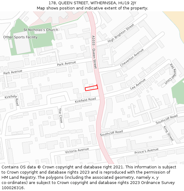 178, QUEEN STREET, WITHERNSEA, HU19 2JY: Location map and indicative extent of plot