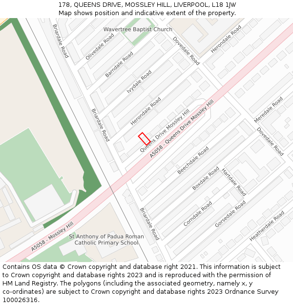 178, QUEENS DRIVE, MOSSLEY HILL, LIVERPOOL, L18 1JW: Location map and indicative extent of plot