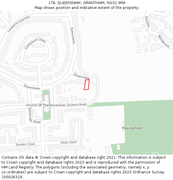 178, QUEENSWAY, GRANTHAM, NG31 9RA: Location map and indicative extent of plot