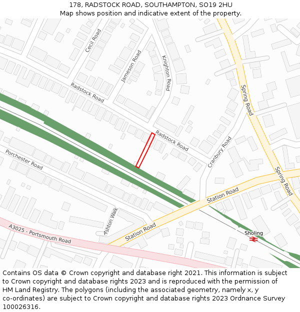 178, RADSTOCK ROAD, SOUTHAMPTON, SO19 2HU: Location map and indicative extent of plot