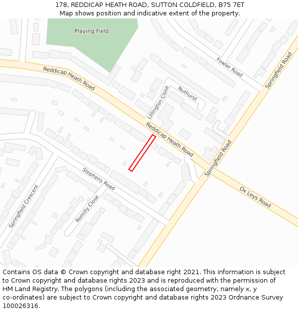 178, REDDICAP HEATH ROAD, SUTTON COLDFIELD, B75 7ET: Location map and indicative extent of plot