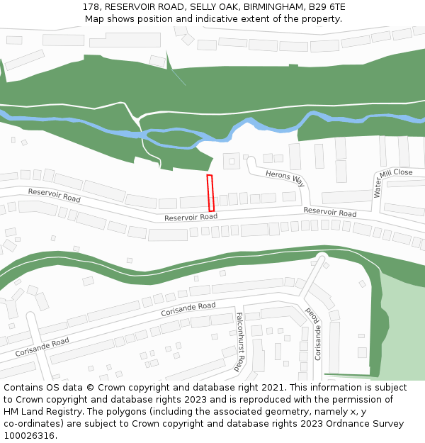 178, RESERVOIR ROAD, SELLY OAK, BIRMINGHAM, B29 6TE: Location map and indicative extent of plot