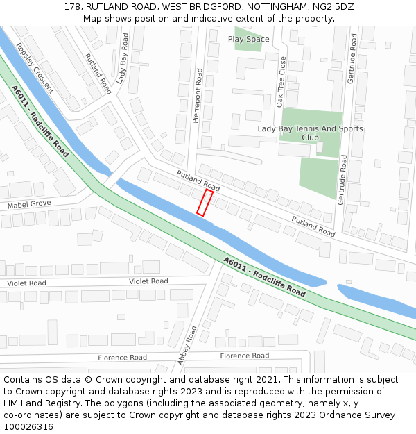 178, RUTLAND ROAD, WEST BRIDGFORD, NOTTINGHAM, NG2 5DZ: Location map and indicative extent of plot