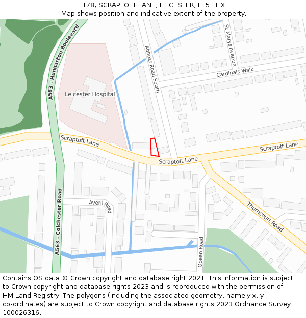 178, SCRAPTOFT LANE, LEICESTER, LE5 1HX: Location map and indicative extent of plot