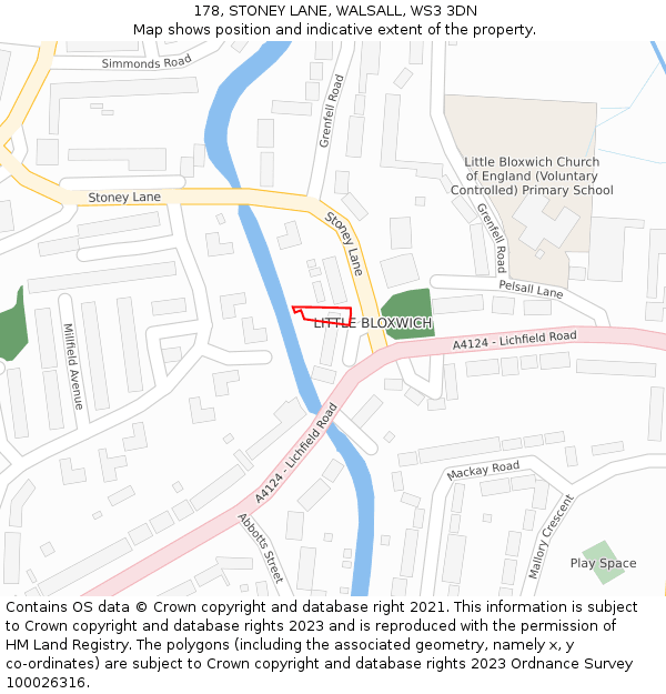 178, STONEY LANE, WALSALL, WS3 3DN: Location map and indicative extent of plot