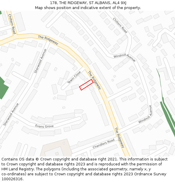 178, THE RIDGEWAY, ST ALBANS, AL4 9XJ: Location map and indicative extent of plot