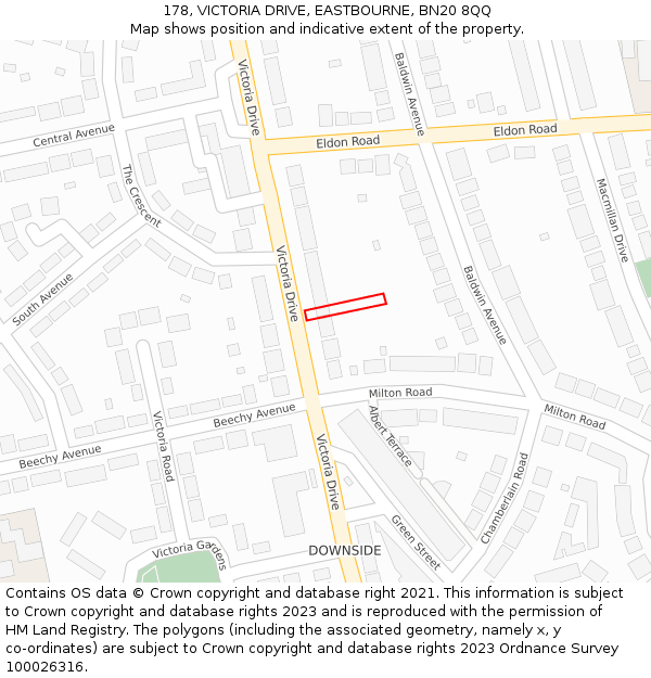 178, VICTORIA DRIVE, EASTBOURNE, BN20 8QQ: Location map and indicative extent of plot