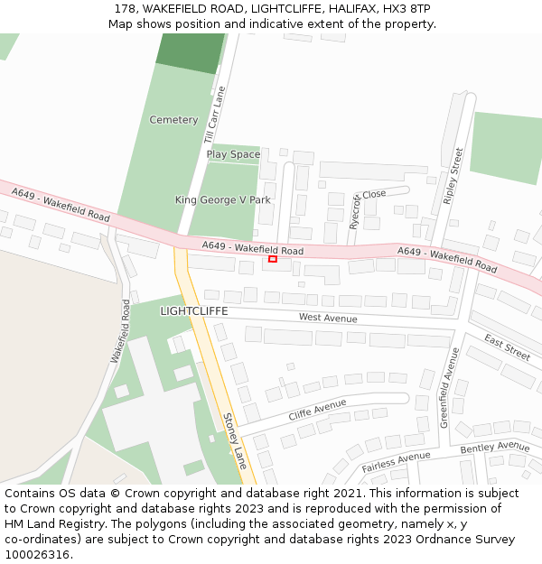 178, WAKEFIELD ROAD, LIGHTCLIFFE, HALIFAX, HX3 8TP: Location map and indicative extent of plot