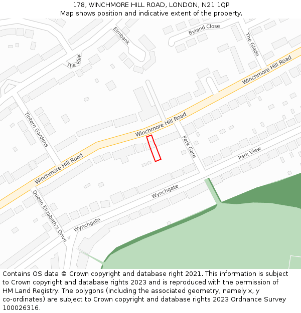 178, WINCHMORE HILL ROAD, LONDON, N21 1QP: Location map and indicative extent of plot