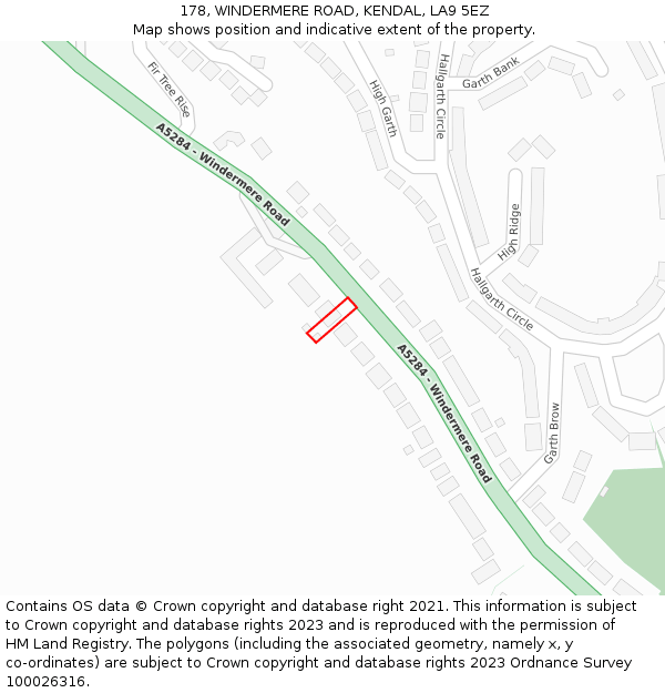 178, WINDERMERE ROAD, KENDAL, LA9 5EZ: Location map and indicative extent of plot