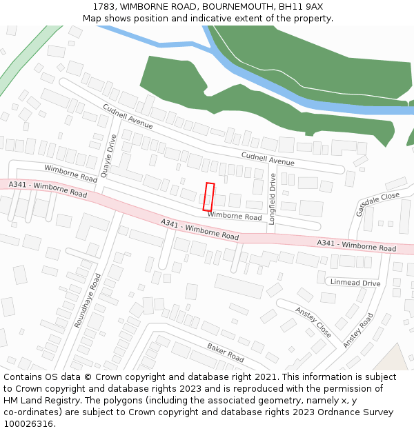 1783, WIMBORNE ROAD, BOURNEMOUTH, BH11 9AX: Location map and indicative extent of plot