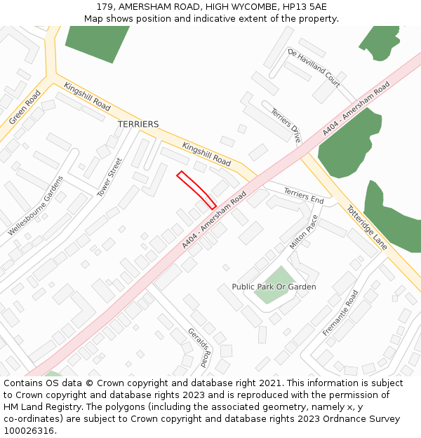 179, AMERSHAM ROAD, HIGH WYCOMBE, HP13 5AE: Location map and indicative extent of plot