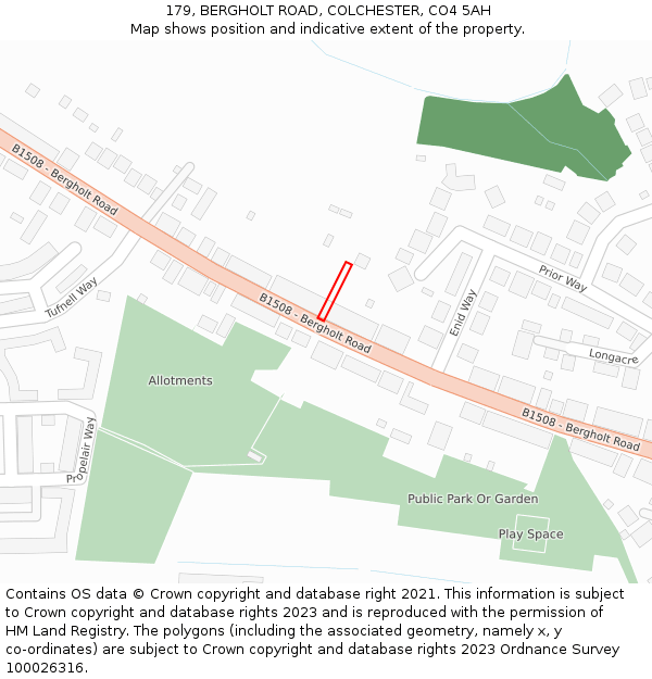 179, BERGHOLT ROAD, COLCHESTER, CO4 5AH: Location map and indicative extent of plot