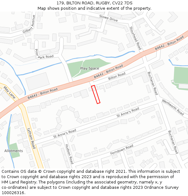 179, BILTON ROAD, RUGBY, CV22 7DS: Location map and indicative extent of plot