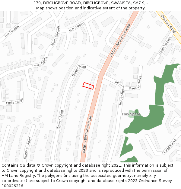 179, BIRCHGROVE ROAD, BIRCHGROVE, SWANSEA, SA7 9JU: Location map and indicative extent of plot