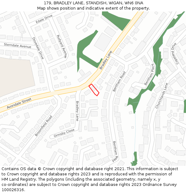 179, BRADLEY LANE, STANDISH, WIGAN, WN6 0NA: Location map and indicative extent of plot