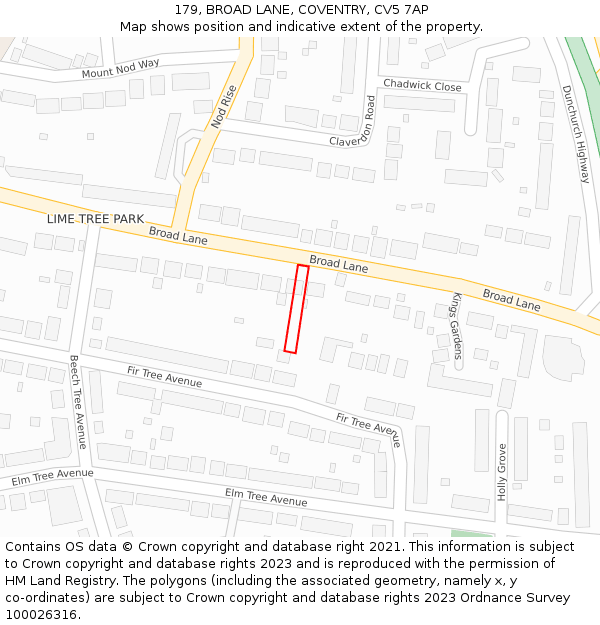 179, BROAD LANE, COVENTRY, CV5 7AP: Location map and indicative extent of plot