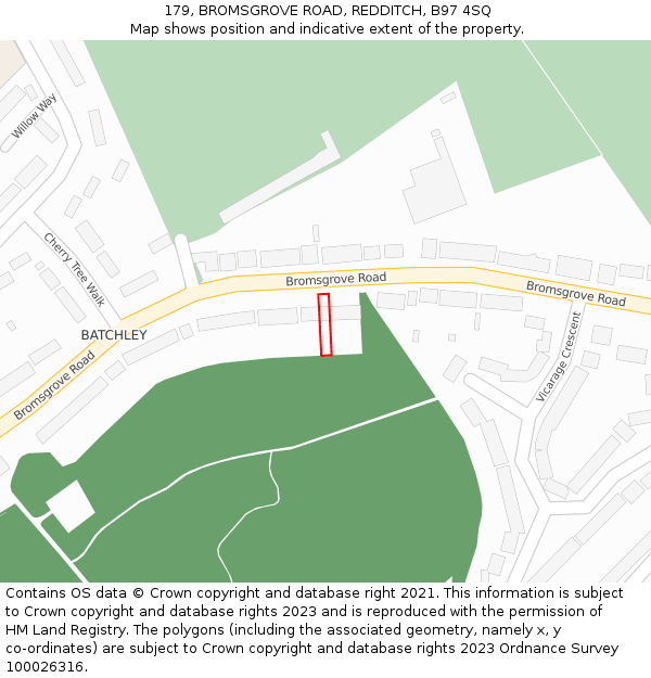 179, BROMSGROVE ROAD, REDDITCH, B97 4SQ: Location map and indicative extent of plot