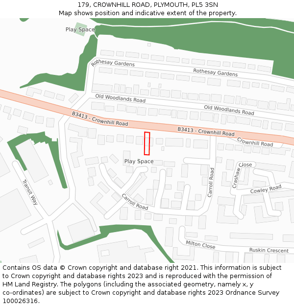 179, CROWNHILL ROAD, PLYMOUTH, PL5 3SN: Location map and indicative extent of plot