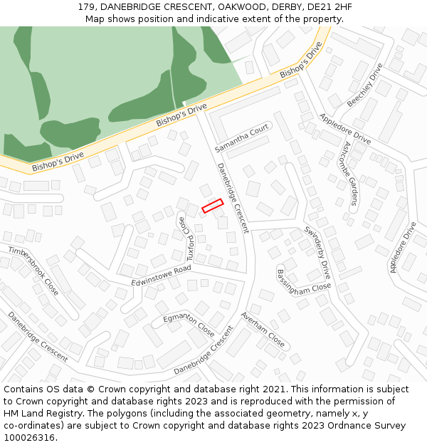 179, DANEBRIDGE CRESCENT, OAKWOOD, DERBY, DE21 2HF: Location map and indicative extent of plot