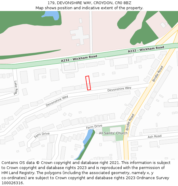 179, DEVONSHIRE WAY, CROYDON, CR0 8BZ: Location map and indicative extent of plot