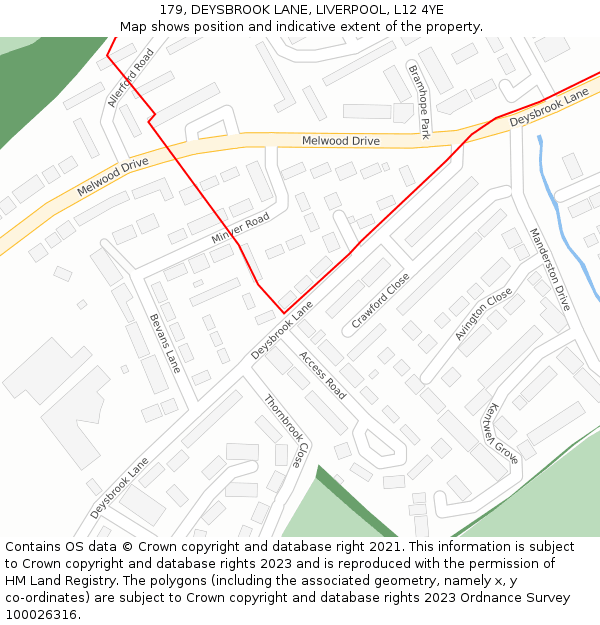 179, DEYSBROOK LANE, LIVERPOOL, L12 4YE: Location map and indicative extent of plot