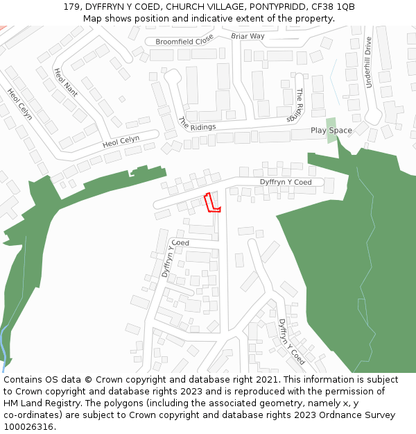 179, DYFFRYN Y COED, CHURCH VILLAGE, PONTYPRIDD, CF38 1QB: Location map and indicative extent of plot