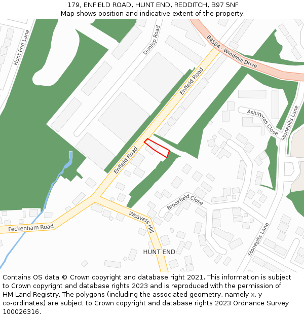 179, ENFIELD ROAD, HUNT END, REDDITCH, B97 5NF: Location map and indicative extent of plot