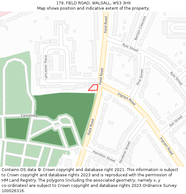 179, FIELD ROAD, WALSALL, WS3 3HX: Location map and indicative extent of plot