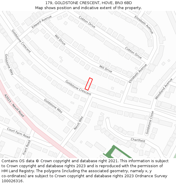 179, GOLDSTONE CRESCENT, HOVE, BN3 6BD: Location map and indicative extent of plot