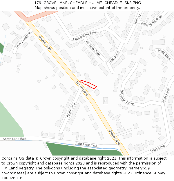 179, GROVE LANE, CHEADLE HULME, CHEADLE, SK8 7NG: Location map and indicative extent of plot