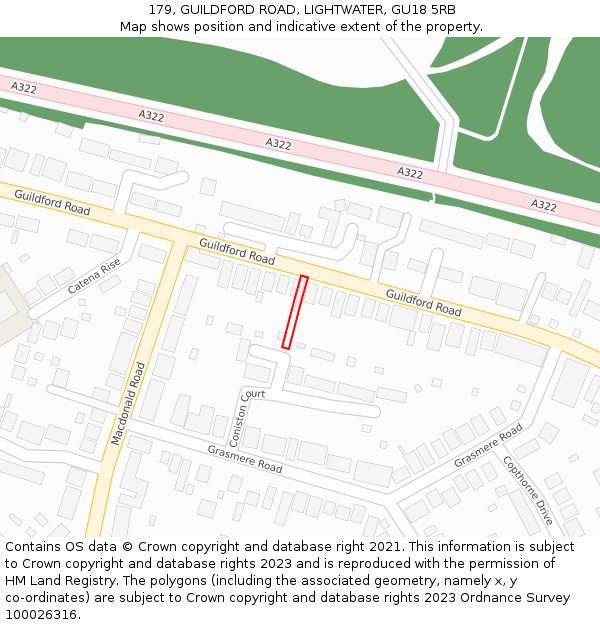 179, GUILDFORD ROAD, LIGHTWATER, GU18 5RB: Location map and indicative extent of plot